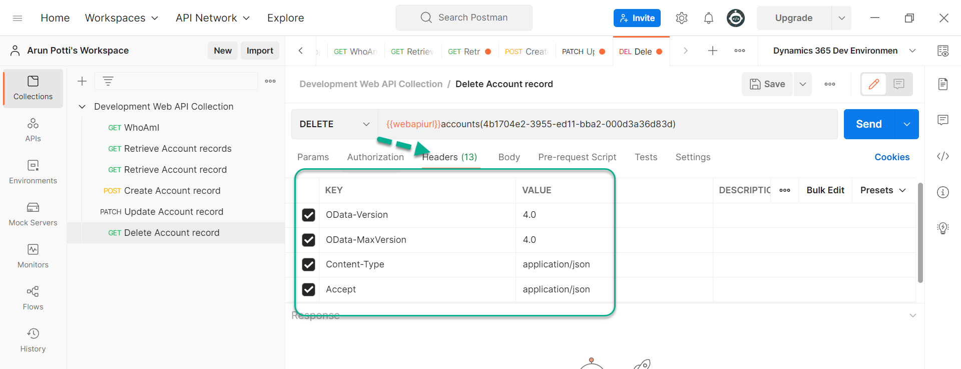 Delete The Table Rows In The Dataverse Environment From Postman
